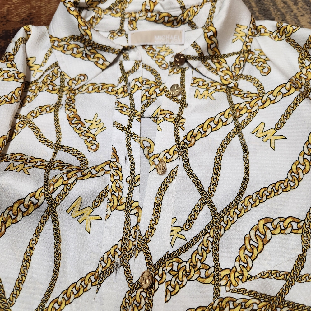 Michael Kors White and Gold Button Down Shirt - Picture 2 of 9